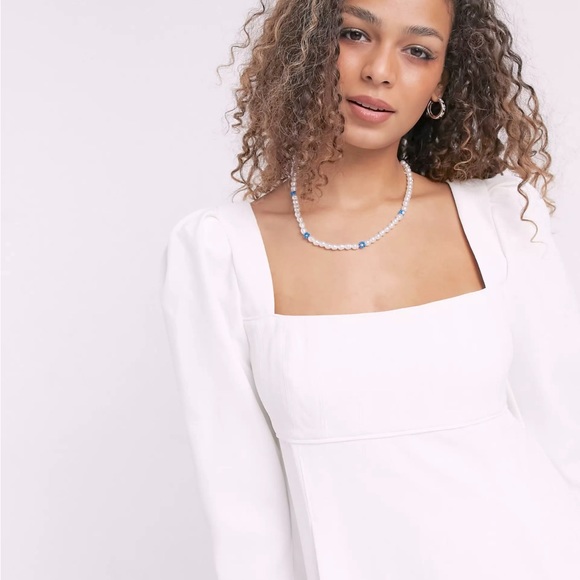 ASOS Forever New Puff Shoulder Square Neck Mini Dress in Ivory - Picture 3 of 4